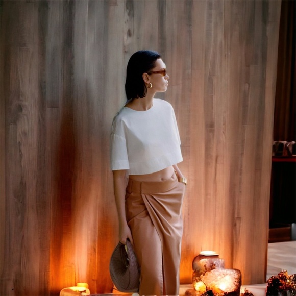 by Anthropologie Bronze Maxi Column Wrap Skirt Sz 8 - Picture 13 of 13